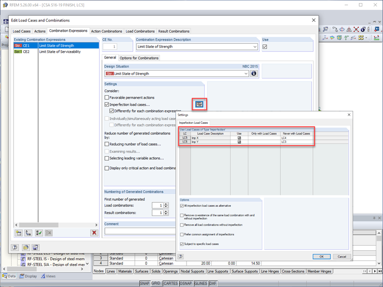 Imperfection Load Case Settings