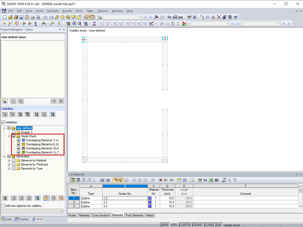 Видимости, созданные с помощью проверки модели
