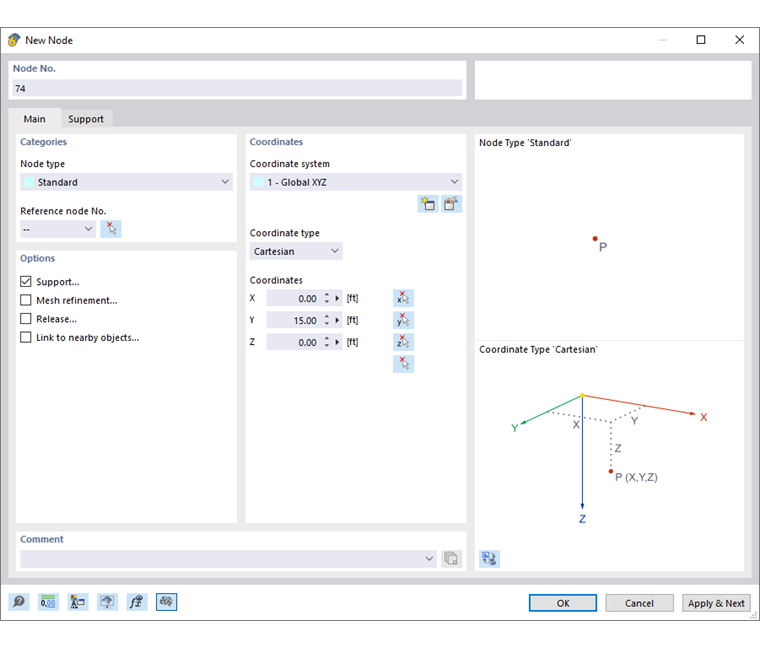 Диалог «Новая узловая нагрузка»