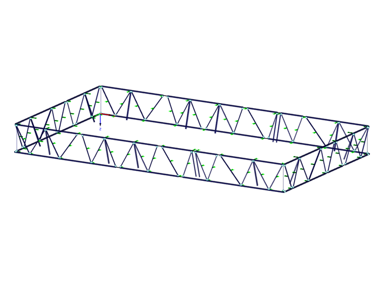 RSTAB-Modell der ca. 10 m hohen Fassadenfachwerke aus Stahl (© Gruner AG)