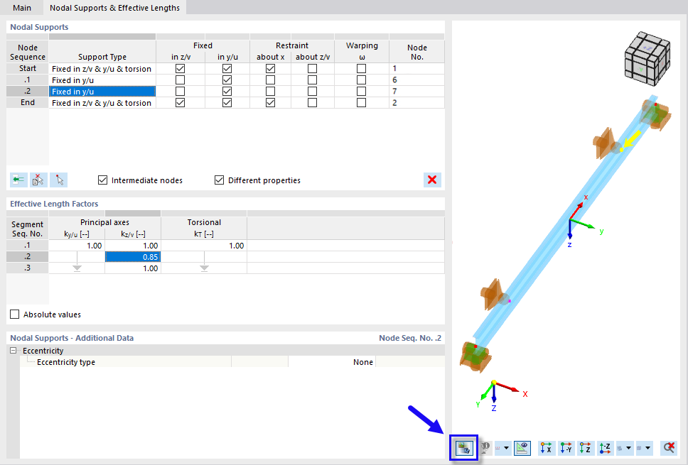 Определение узловых опор и расчётных длин загрузки