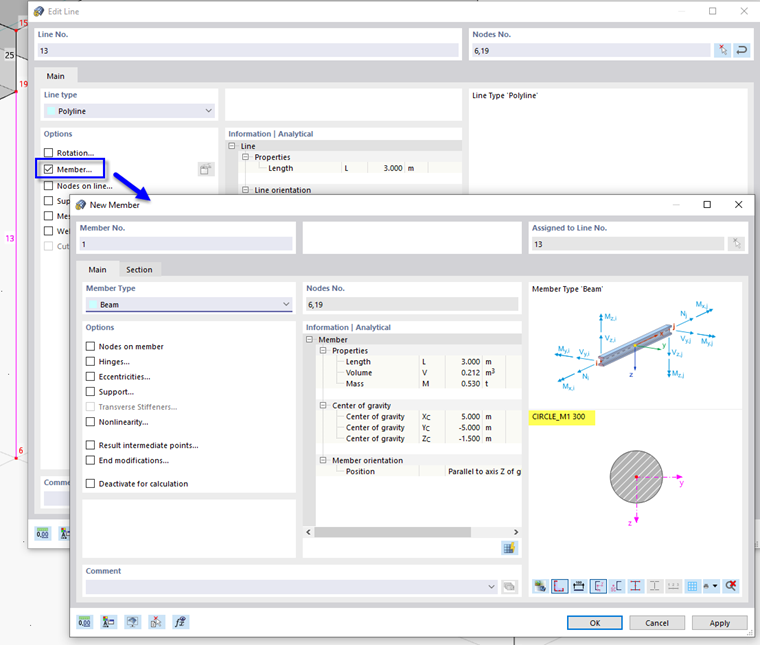 Привязка стержня к линии