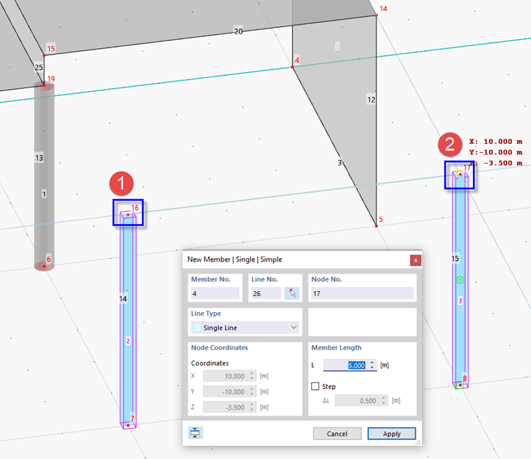 Определение узлов стержня