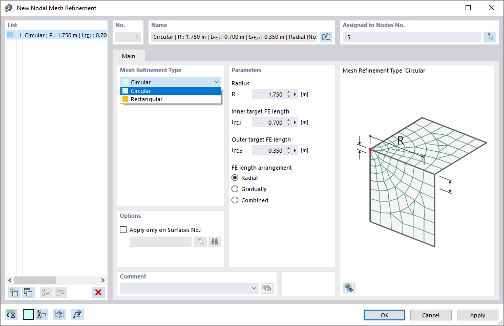 Диалоговое окно «Новое уточнение узловой сетки»