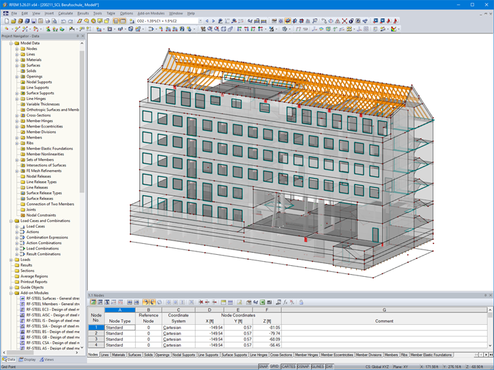 3D модель техникума в программе RFEM (© Eggers Tragwerksplanung GmbH)