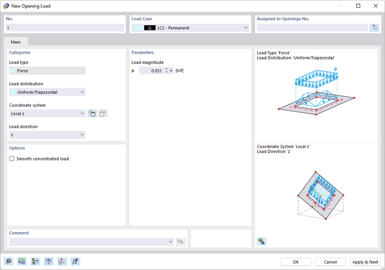 Диалоговое окно «Новая нагрузка на проем»