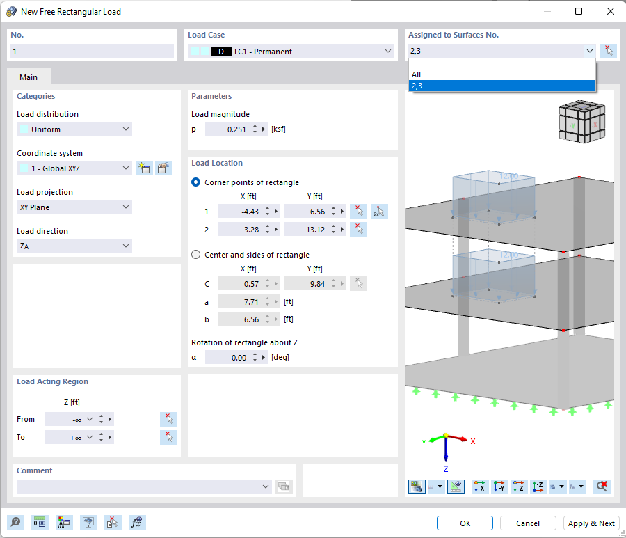 Диалоговое окно «Новая произвольная прямоугольная нагрузка»