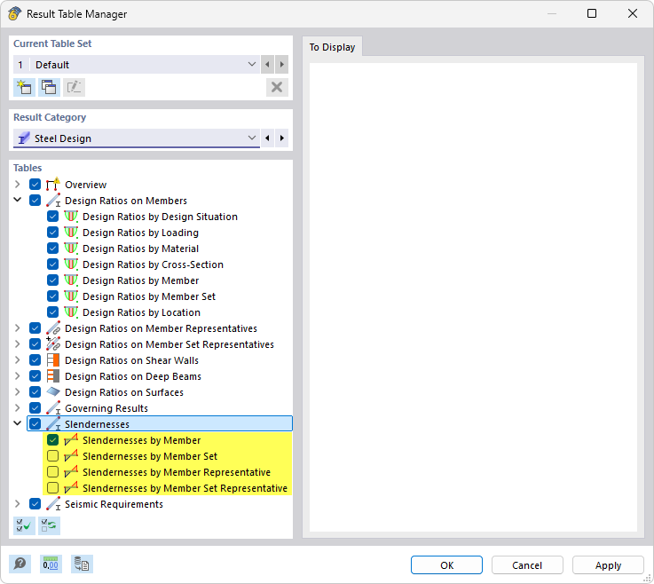 Менеджер таблиц результатов для расчёта Стал 
Пределы стройности
