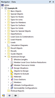 Категории для расчёта алюминиевых конструкций в навигаторе «Данные»