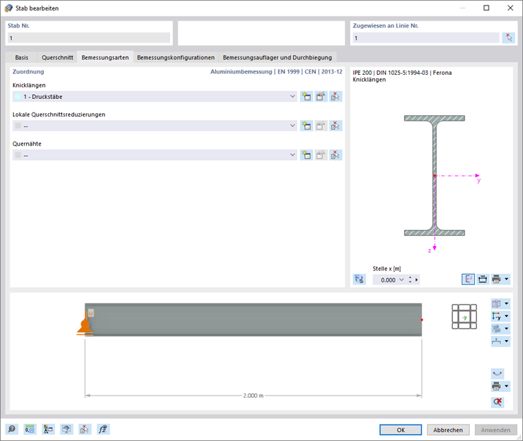 Диалоговое окно "Изменить стержень", вкладка "Типы расчёта" для алюминевых конструкций