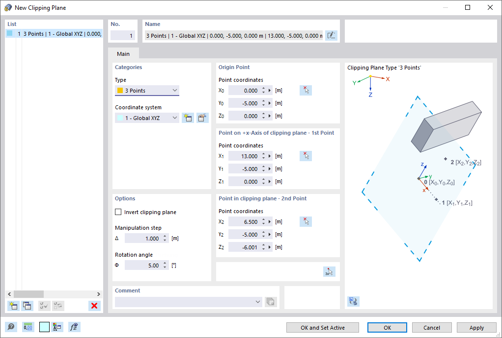 Диалоговое окно "Новая плоскость отсечения"