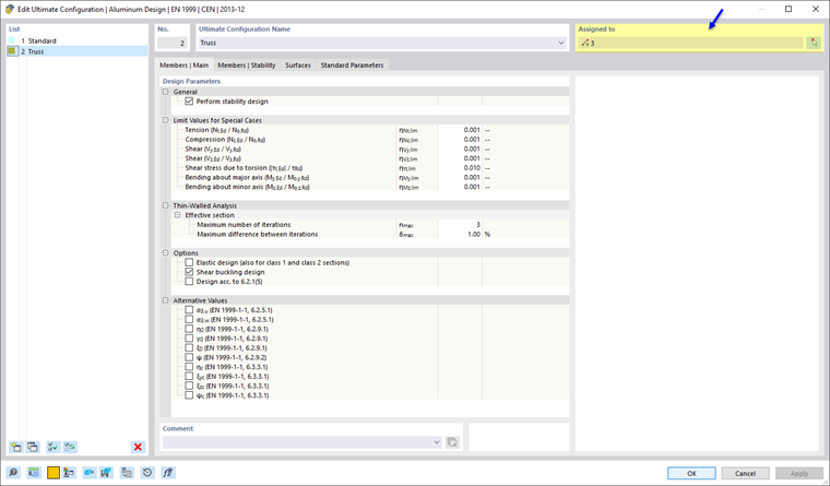 Придание типа конфигурации в диалоговом окне «Конфигурация предельного состояния по несущей способности»