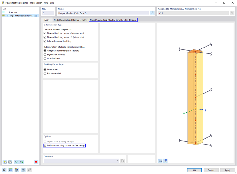 Пояснение корректировки расчётных длин с учётом противопожарной защиты для деревянных конструкций.