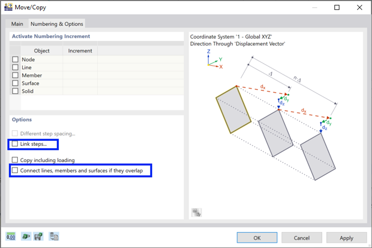 Настройки для копирования линий