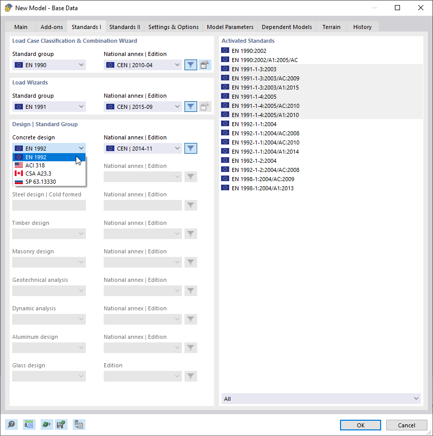 Выбрать стандарт для расчета бетона