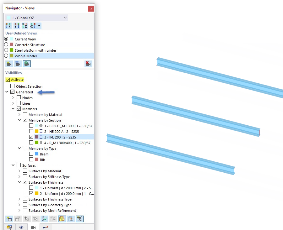 Видимости, созданные в ' Навигаторе - Виды '