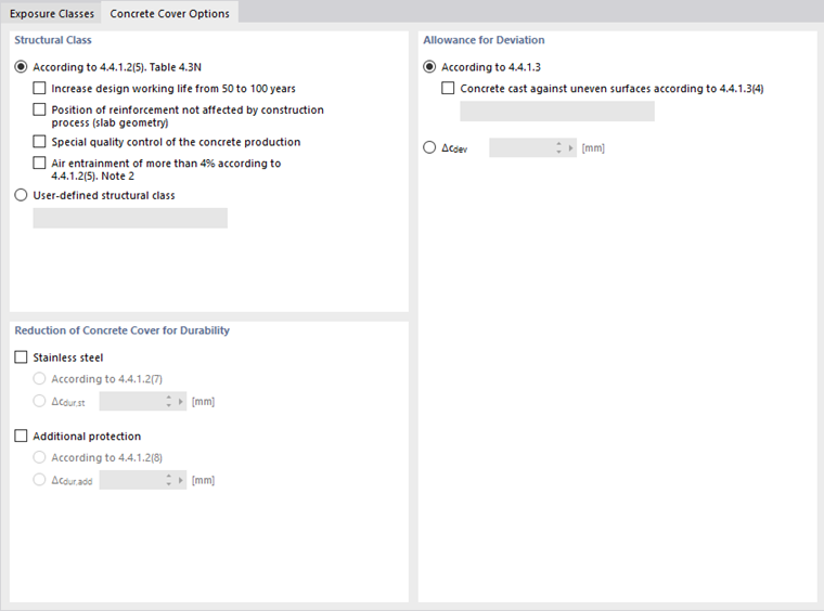 Варианты бетонного покрытия для EN 1992 (CEN)