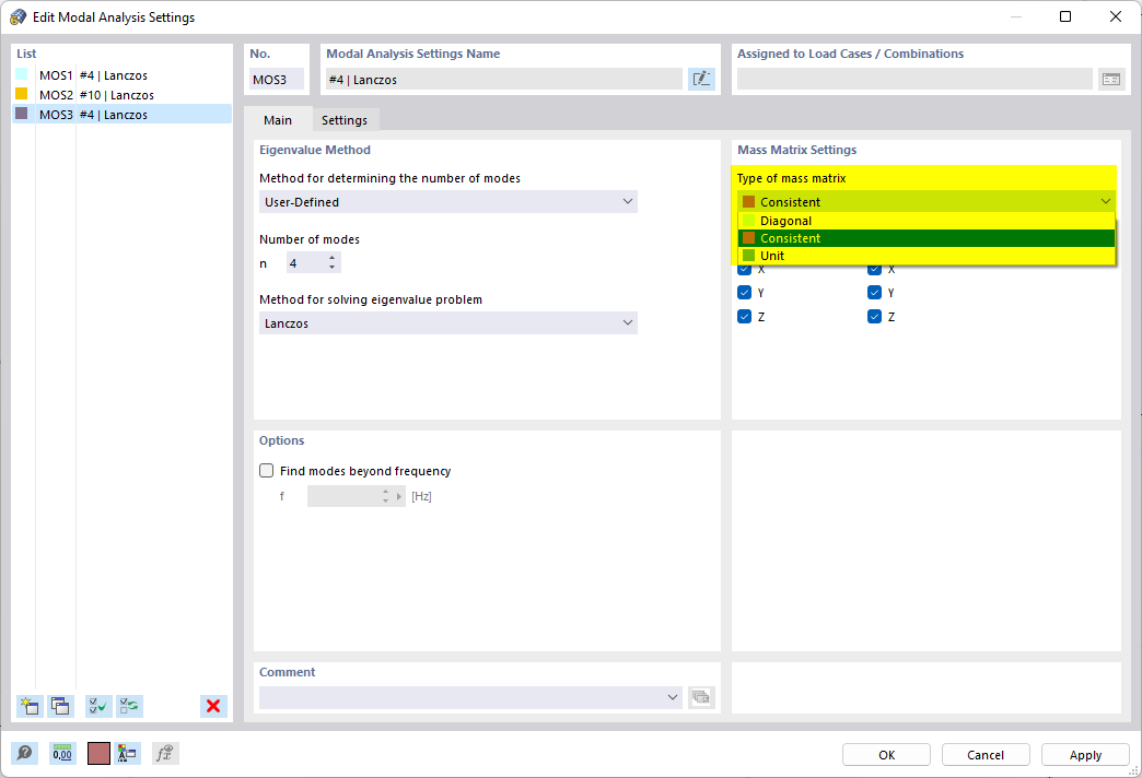 Выбор типа матрицы масс