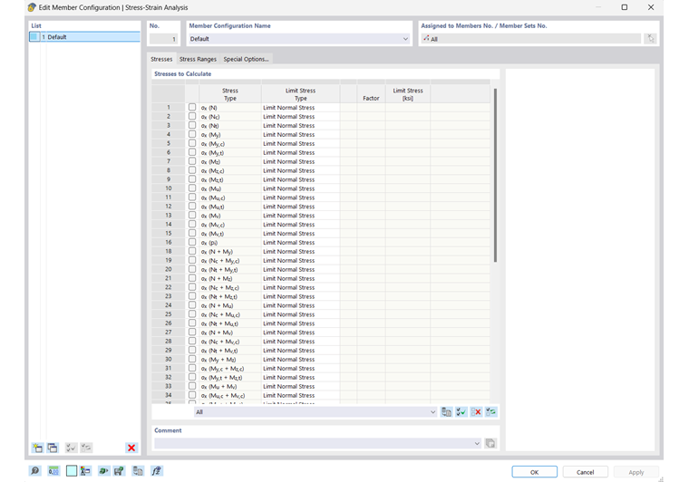 Редактирование конфигурации – Расчёт напряжений-деформаций