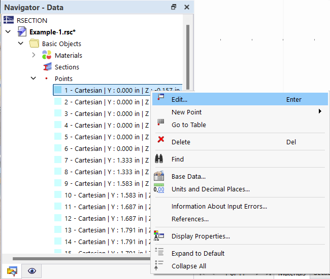 Контекстное меню точки