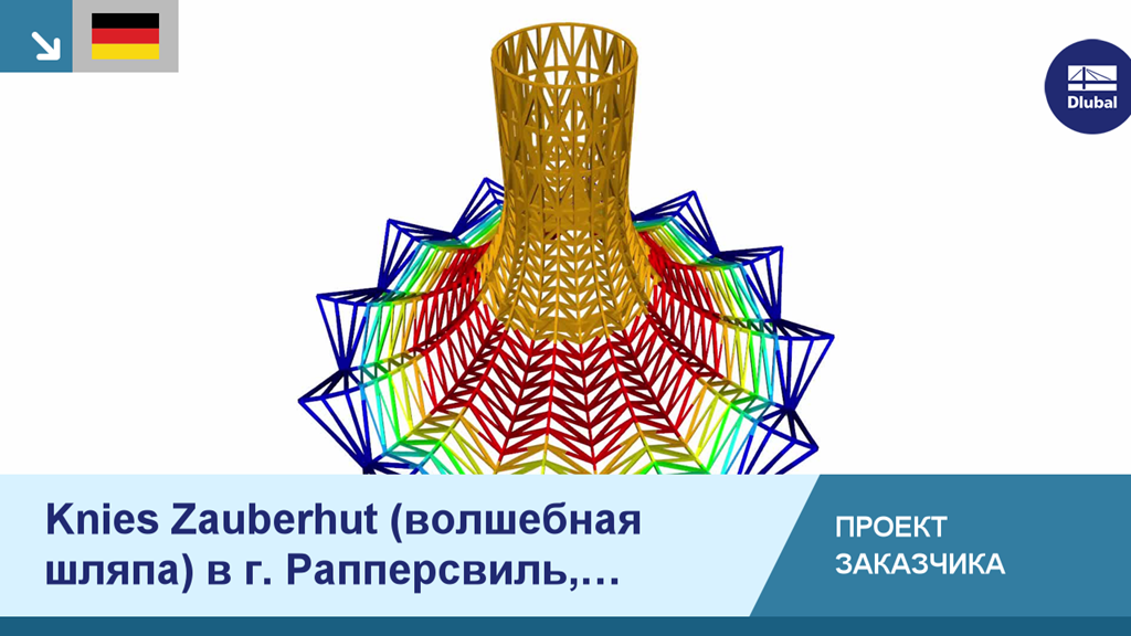 Инновационная деревянная конструкция сказочной шляпы в Рапперсвиле, проект швейцарского заказчика Dlubal