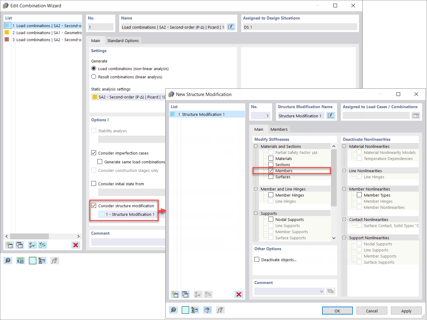 Учёт модификации конструкции через редукцию жёсткости