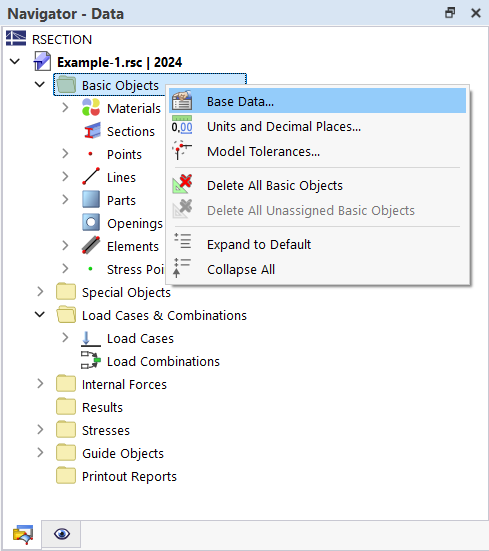 Изменение базовой информации через контекстное меню
