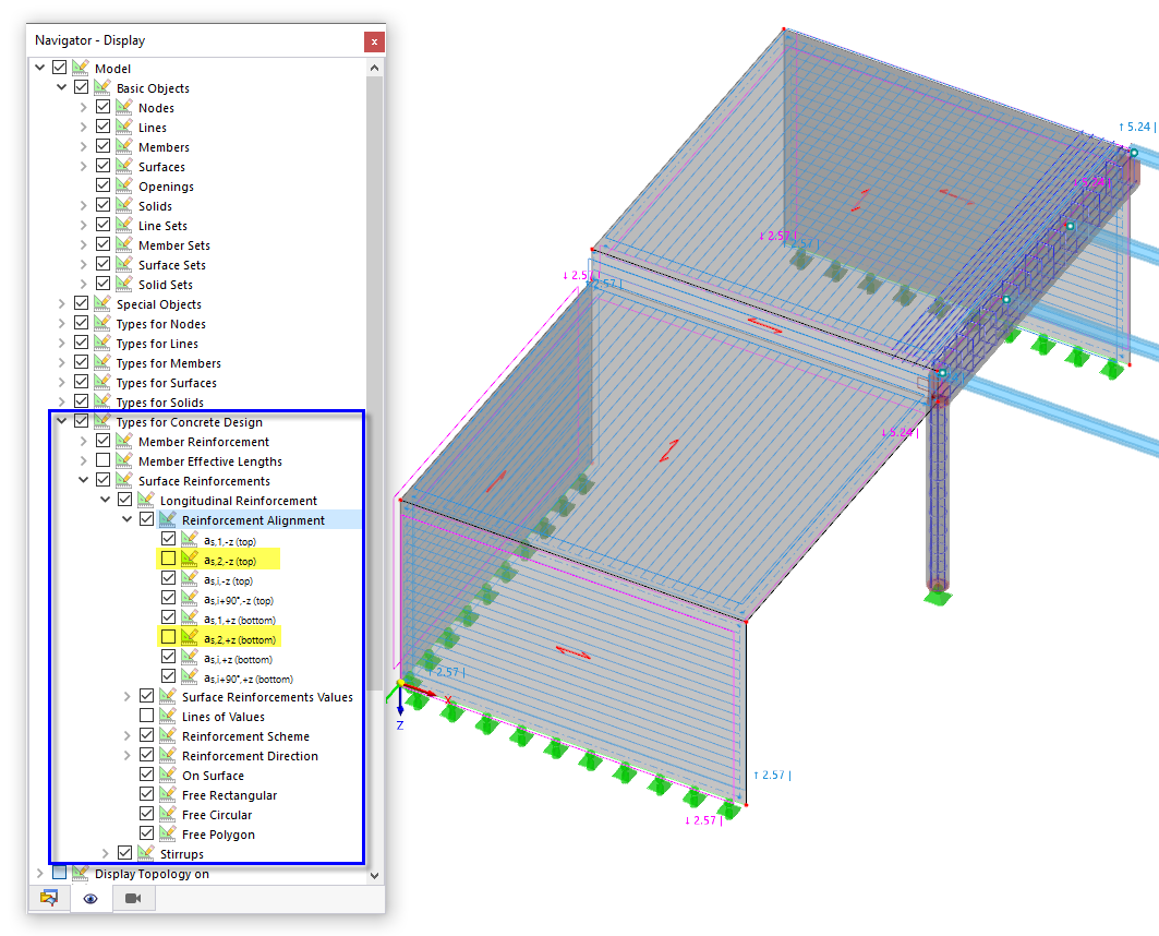Изображение арматуры в главном направлении