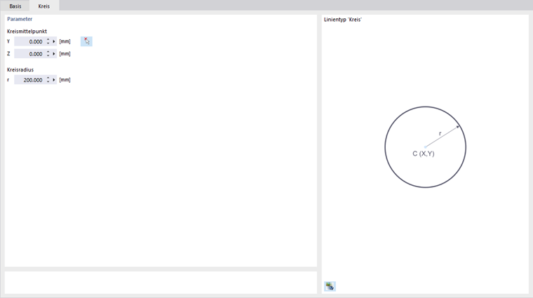 Диалоговое окно «Новая линия», вкладка «Круг»