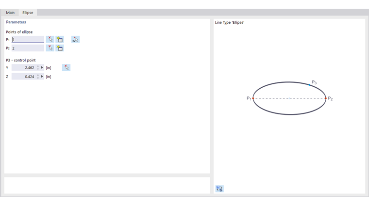 Диалог «Новая линия», вкладка «Эллипс»
