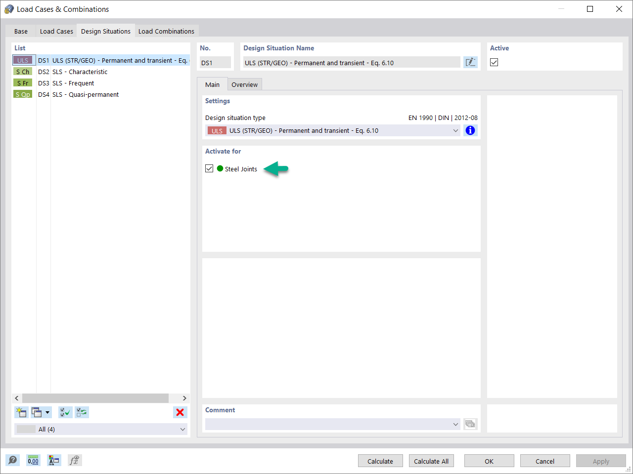 Активация аддона расчетных ситуаций для стальных соединений