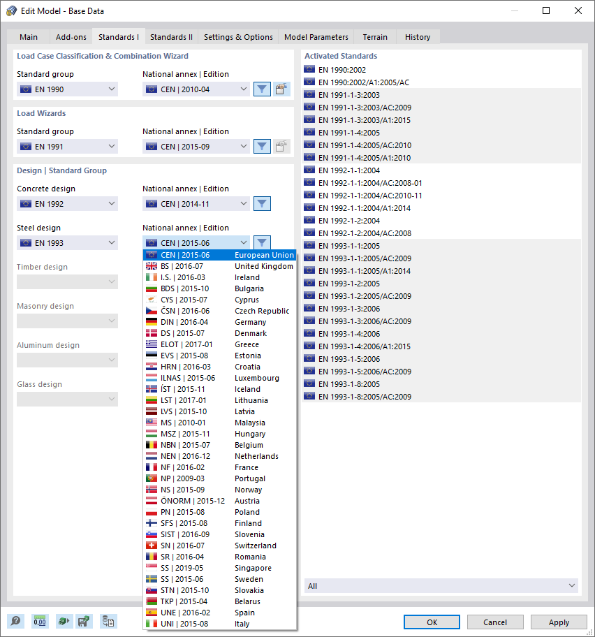 Выбор стандарта и национального приложения для проектирования стали