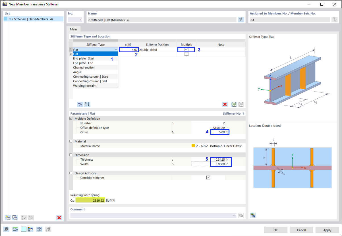 Задание элемента жёсткости