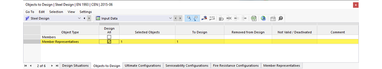 Входная таблица для объектов для проектирования в стальных конструкциях | Репрезентанты