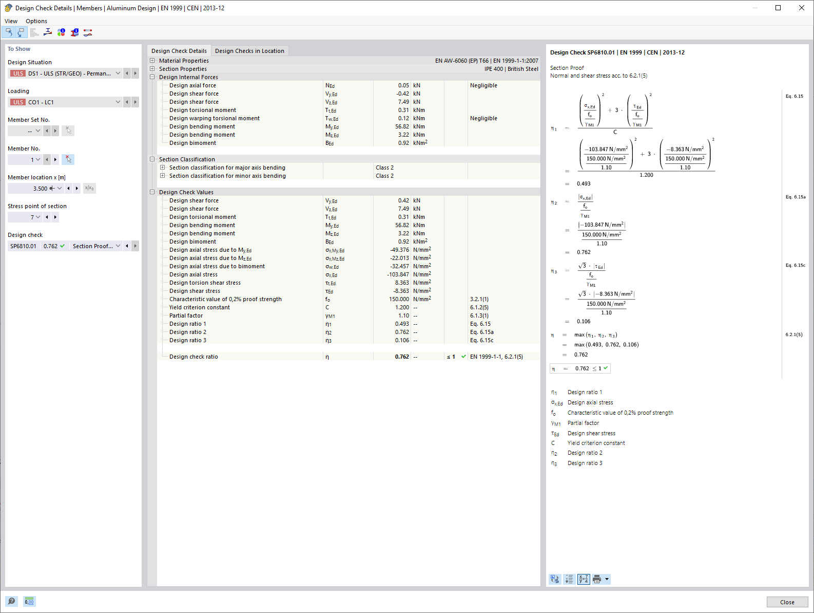 Изображение расчёта сечения для крутильного изгиба и ВКТ в 3D-модели. Показаны внутренние силы, такие как продольная сила и крутильный момент
