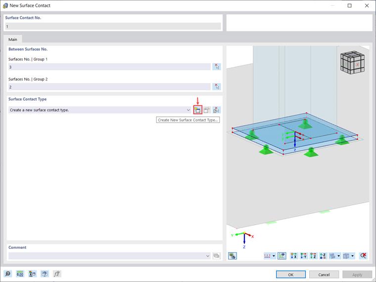 Диалоговое окно «Новый контакт поверхностей»