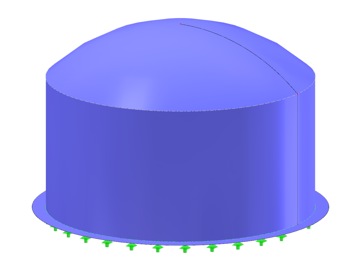 Вид стального силоса с круглым планом и крышей в виде сферического купола, демонстрирующий типичные характеристики промышленного складского сооружения.