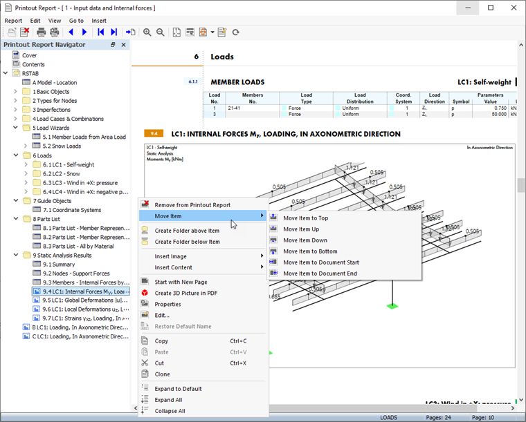 Контекстное меню «Переместить элемент»