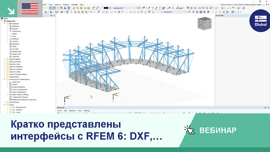 Webinar slide showcasing RFEM 6 interfaces with DXF, IFC, and Autodesk Revit integration.