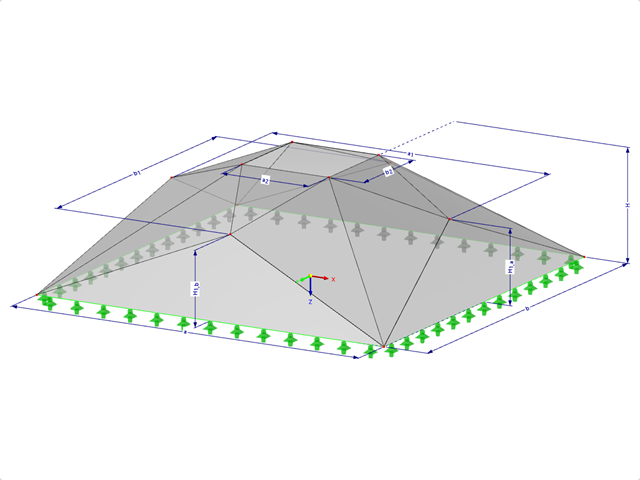 Модель 000514 | FPC030 | Пирамидальные системы складчатых конструкций. Двустворчатая усеченная пирамида. Прямоугольный план этажа с параметрами
