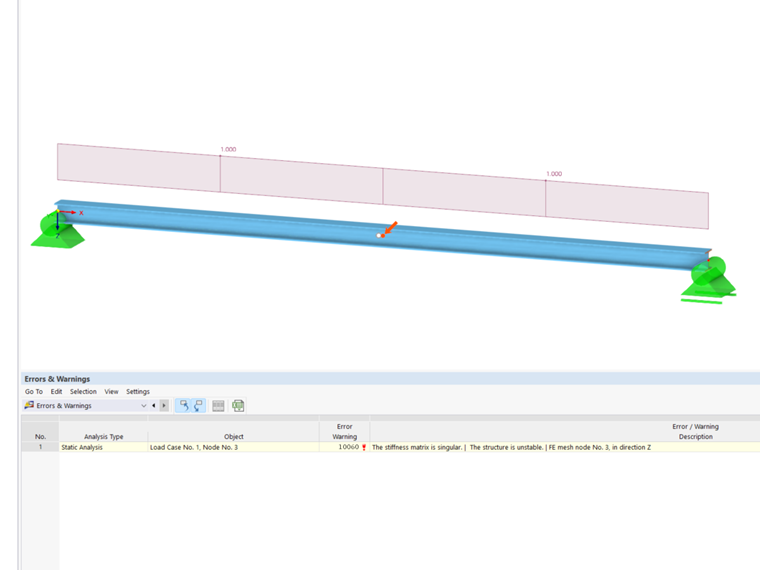 FAQ 005345 | Моя модель в RFEM 6 / RSTAB 9 нестабильна. В чем может быть причина?