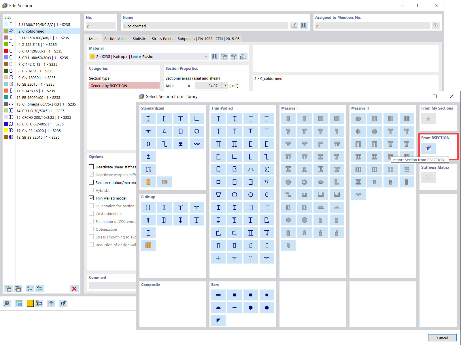 Импорт сечения из RSECTION