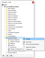 Контекстное меню категории «Бетонный расчет» в навигаторе