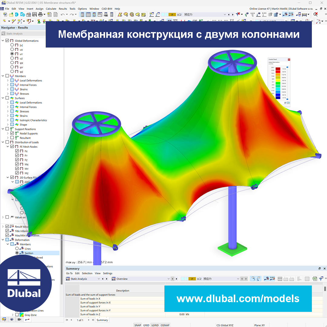 Мембранная конструкция с двумя колоннами
