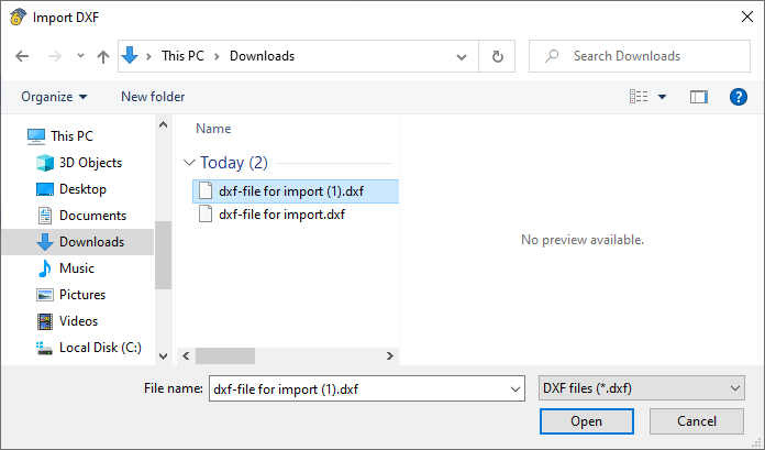 Импорт файла DXF