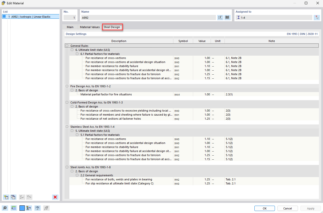 Изображение показывает обзор коэффициентов надёжности для конкретного строительного материала