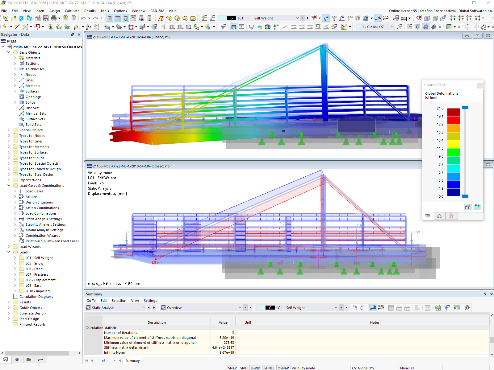 RFEM модель эрдельтерского маятникового моста в закрытом состоянии