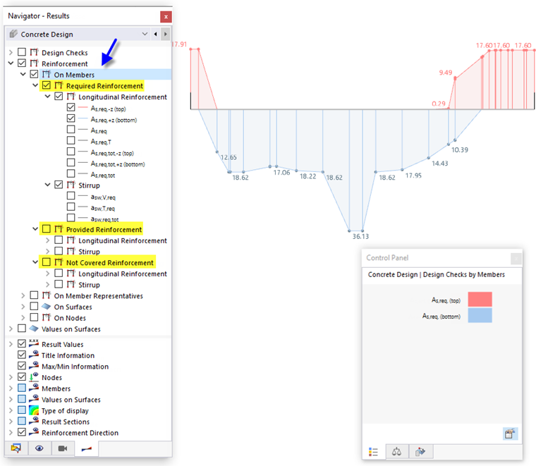 Отображение арматуры на стержнях
