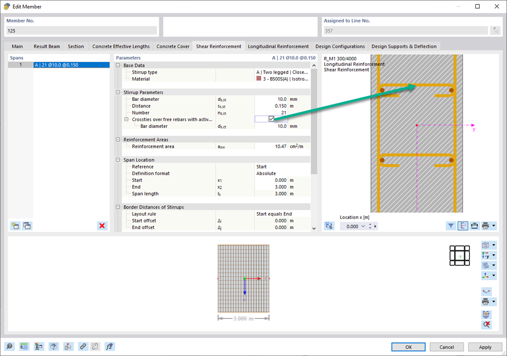 Характеристики 002652 | Вариант армирования «Поперечина» для расчёта по EN 1992-1-1