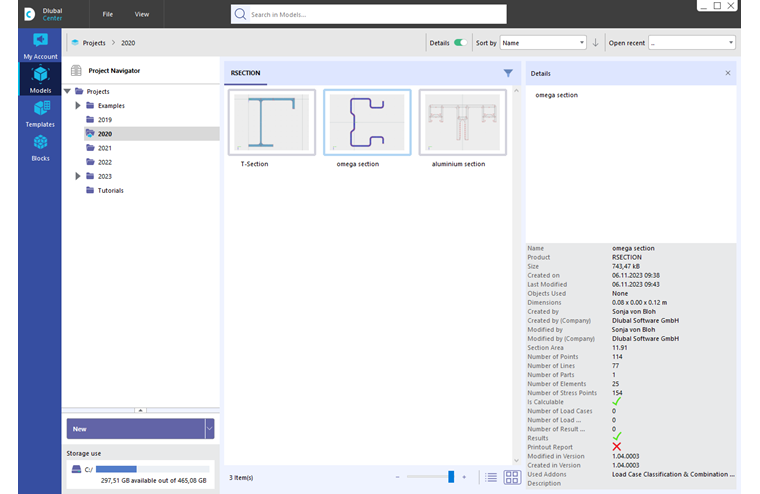 Выбор сечения RSECTION в Центре Dlubal